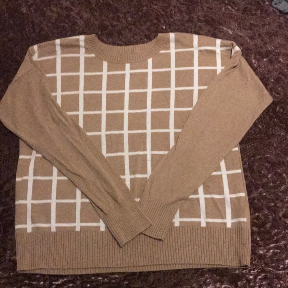 GAP Brown and White Windowpane Sweater